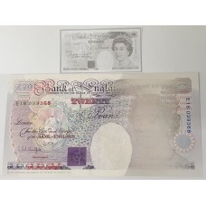 GREAT BRITAIN UK 1991 . TWENTY 20 POUNDS BANKNOTE . ERROR . MISSING PRINT